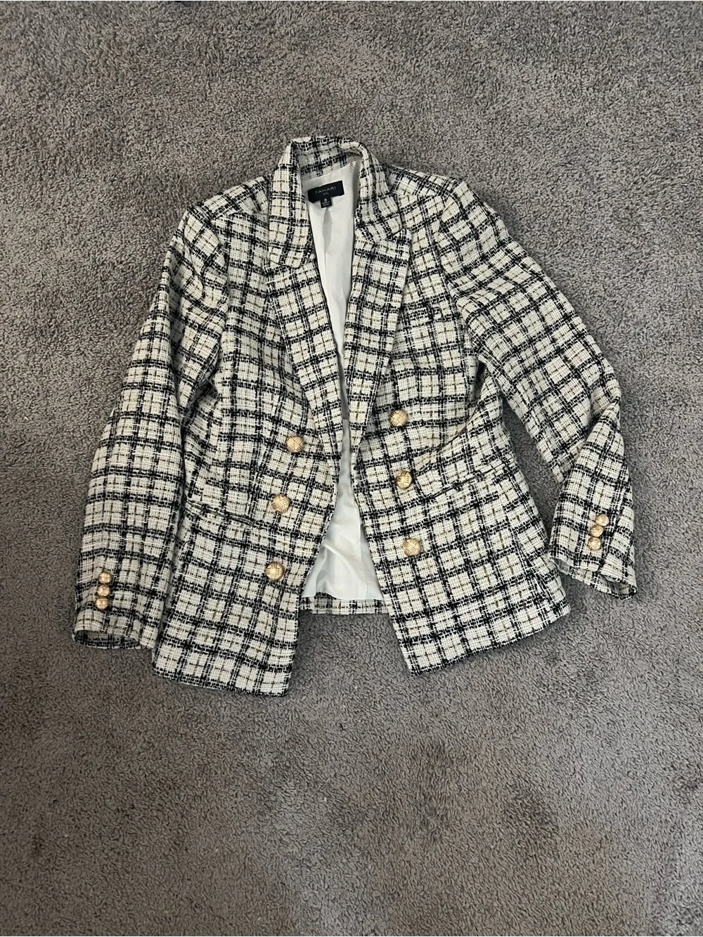 Tahari ASL Faux Double-Breasted Tweed Blazer – Black/Beige – Women’s Size 8 - Picture 4 of 11
